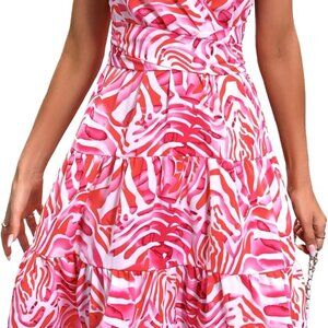 Women's Floral Print Casual Sleeveless V Neck Tie Waist Mini Dress